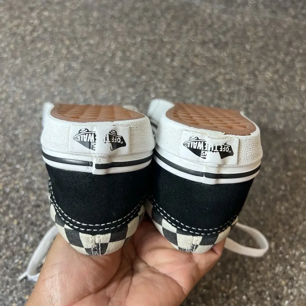 Vans Classic Little Kids Sz 12 Sneaker Shoe Lace Up Low Black Check Suede/Canvas